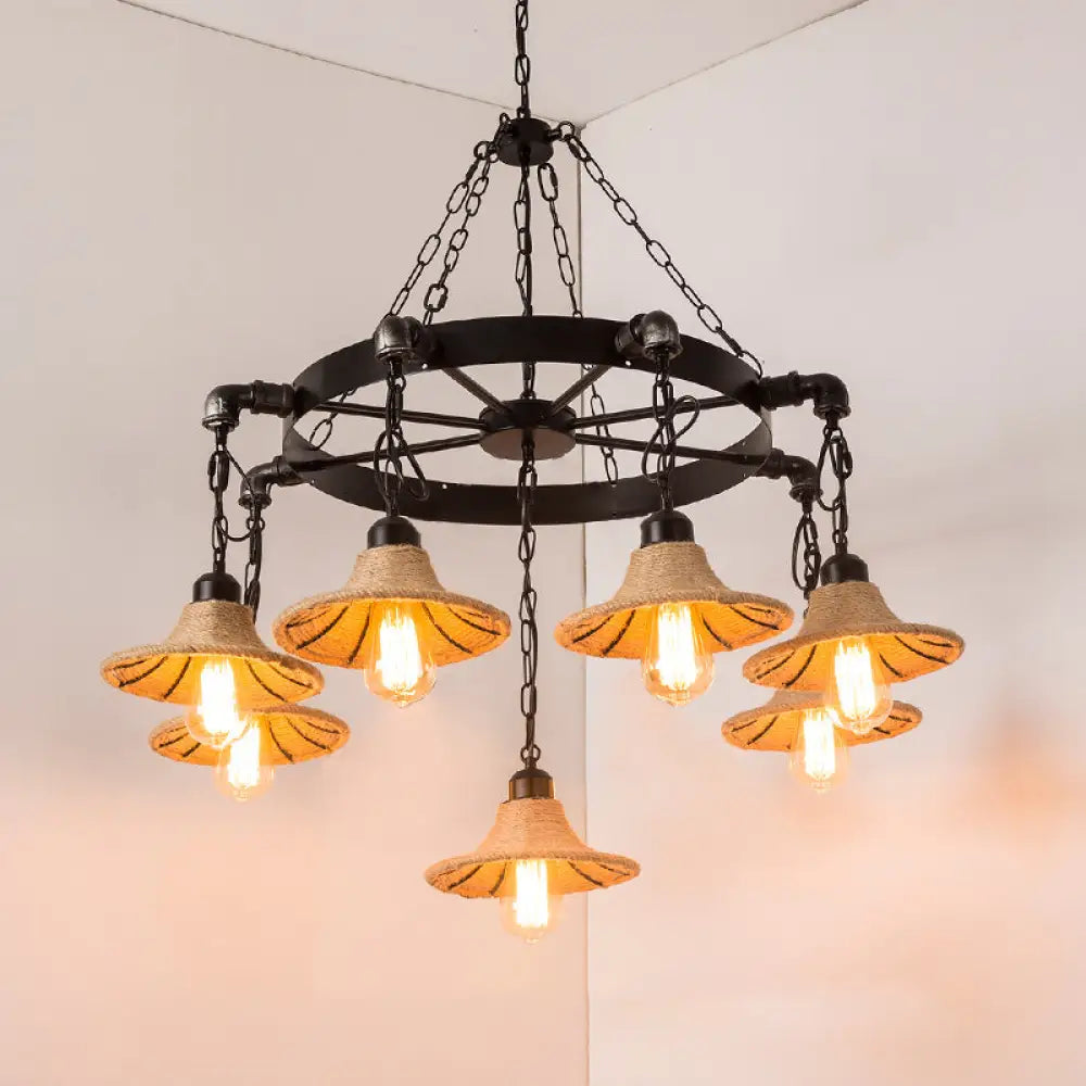 Almach - Stylish Warehouse Chandelier Light: Beige Metal Hanging Lamp With 7 /