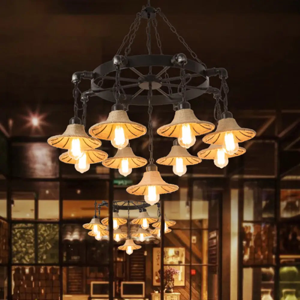Almach - Stylish Warehouse Chandelier Light: Beige Metal Hanging Lamp With 9 /
