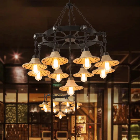 Almach - Stylish Warehouse Chandelier Light: Beige Metal Hanging Lamp With 9 /