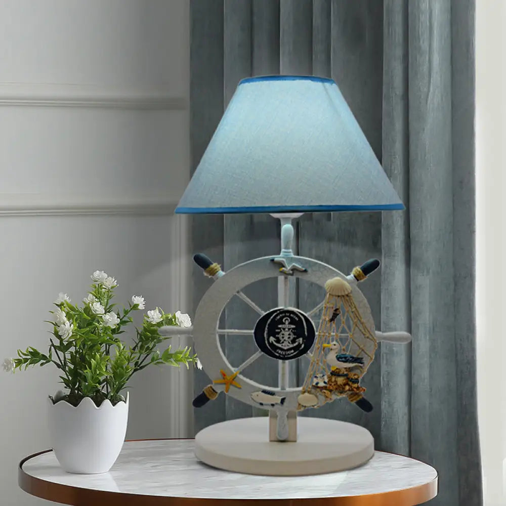 Alphecca - Blue Children Single Light Rudder Task Lighting With Fabric Shade Conical Small Desk Lamp