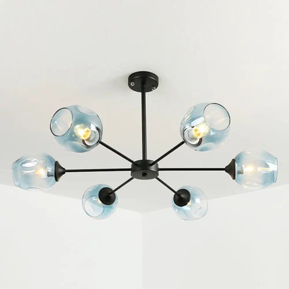 Alrami - Contemporary Hanging Lamp: Whiskey Glass Branch Light 6 / Black Blue