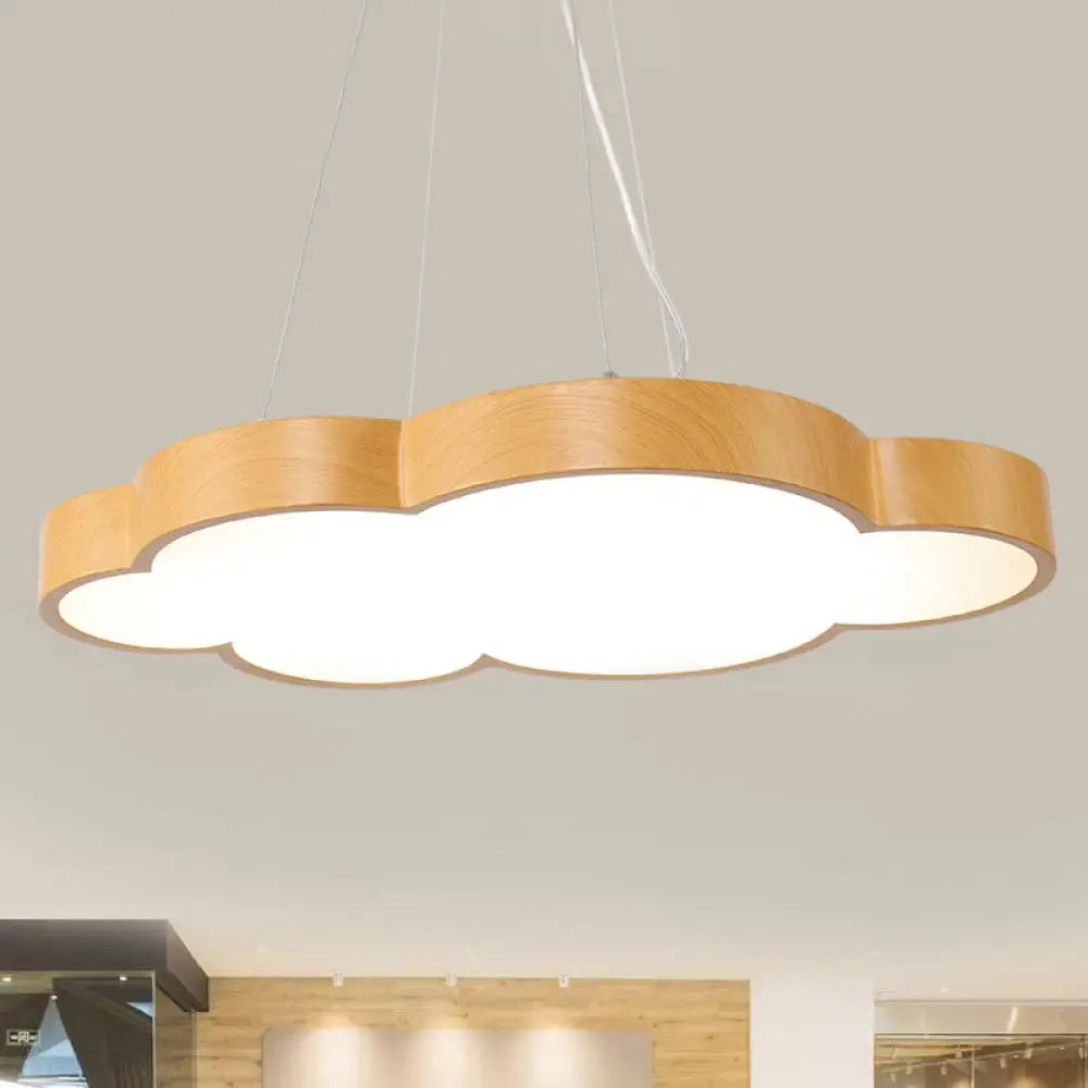 Alterf - Slim Kids Cloud Pendant Light Acrylic Hanging In Beige For Game Room Wood / 19 White