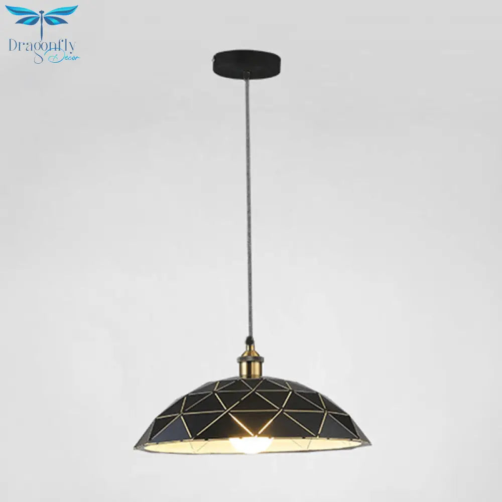 Aludra - Industrial 1 Light Dome Suspension Lamp Black/White Metal Pendant For Living Room