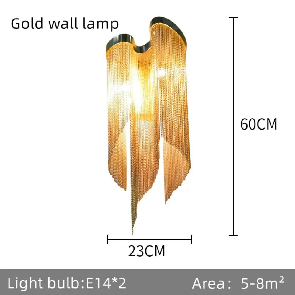 Aluminium Chain Chandelier Fringed Pendant Lamp Luxury Stair Silver Gold Ceiling Light For Home