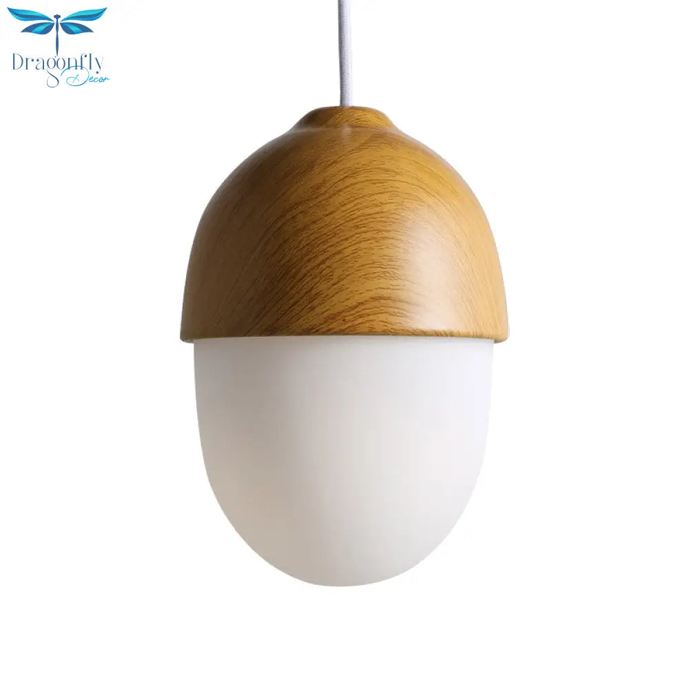 Alwaid - Japanese Style Glass & Wood Pendant Light 1 Nut Shaped Hanging