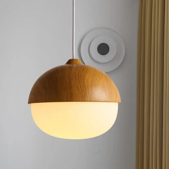 Alwaid - Japanese Style Glass & Wood Pendant Light 1 Nut Shaped Hanging / A