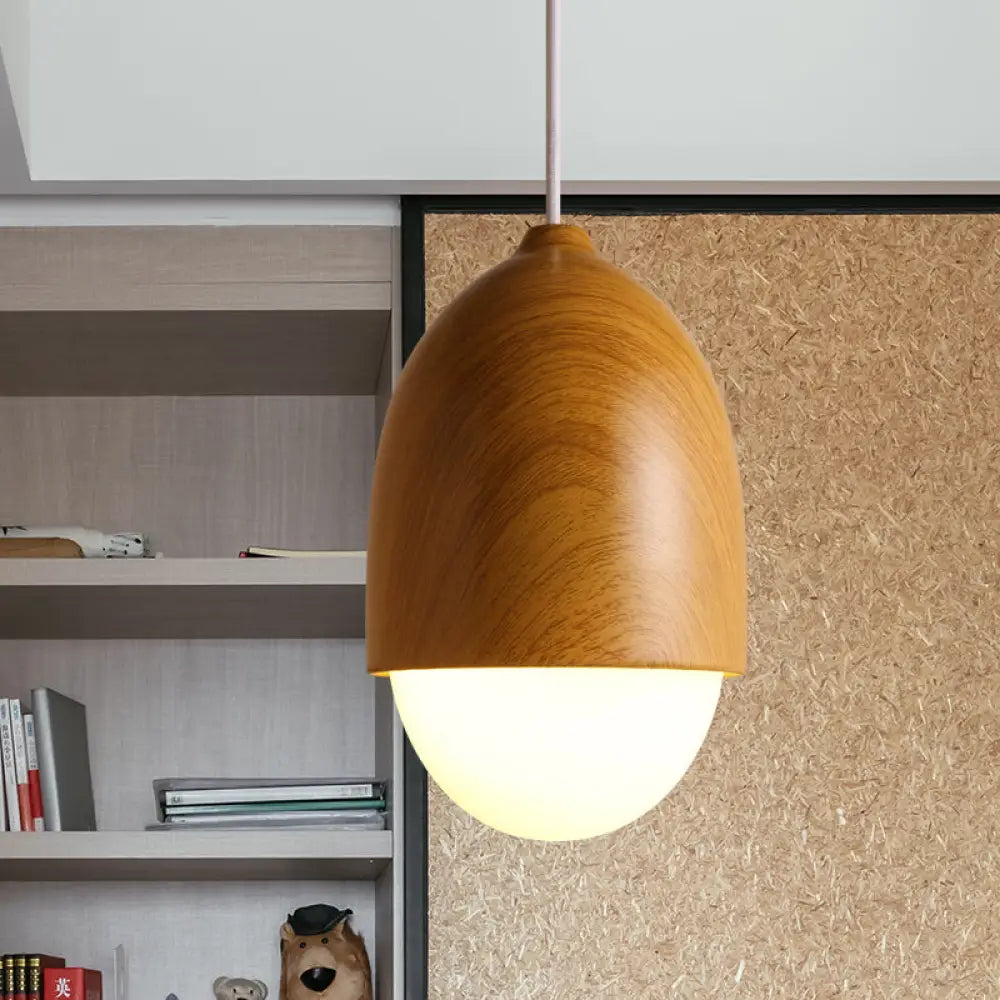Alwaid - Japanese Style Glass & Wood Pendant Light 1 Nut Shaped Hanging / C