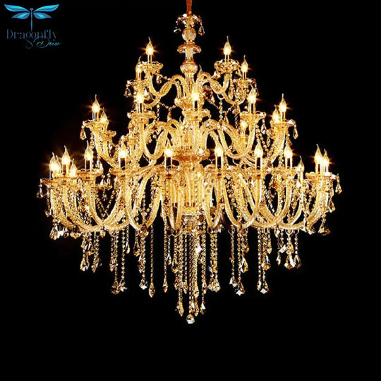 Amber Crystal Gold Chandeliers With 25 Lights In