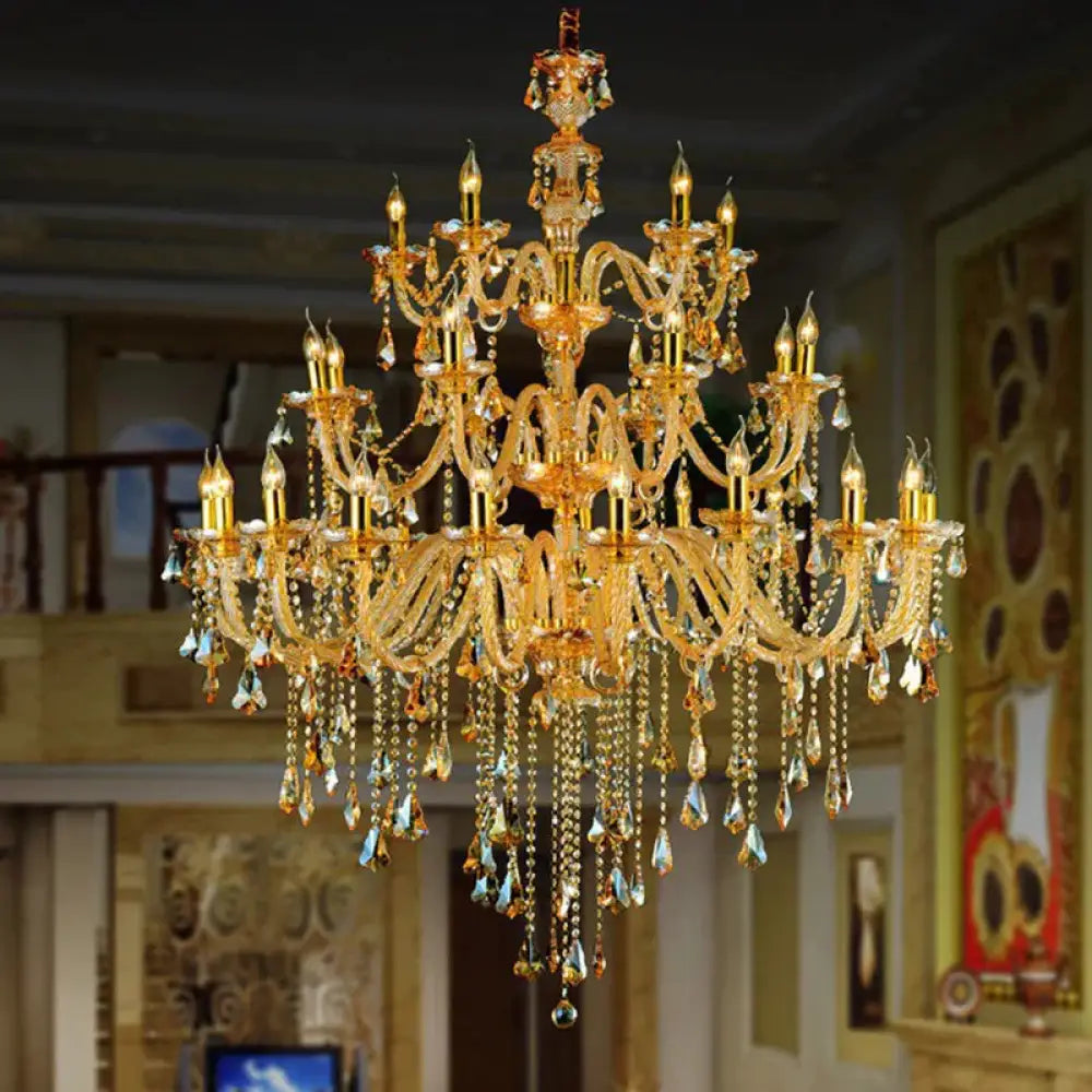 Amber Crystal Gold Chandeliers With 25 Lights In / 47’