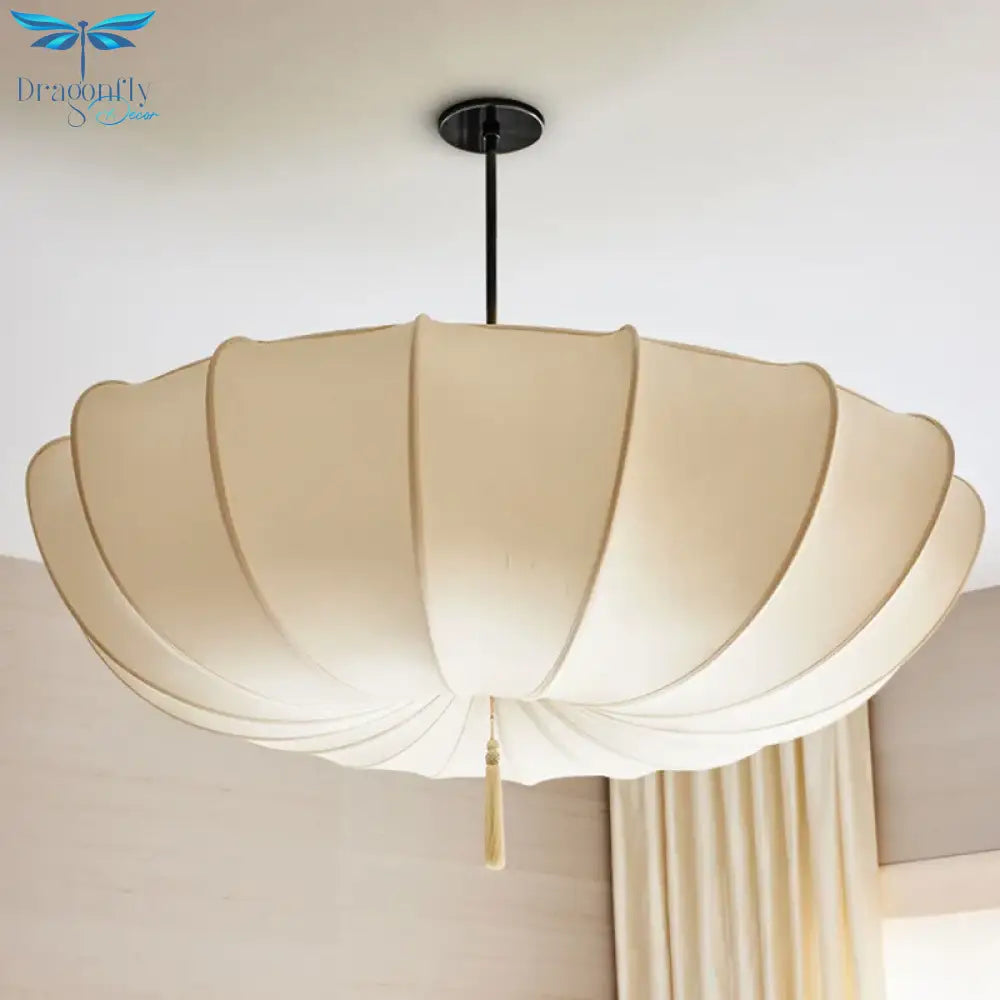 Amelie French Cream Bedroom Chandelier - Japanese Style Fabric Pendant Lamp For Living And Dining