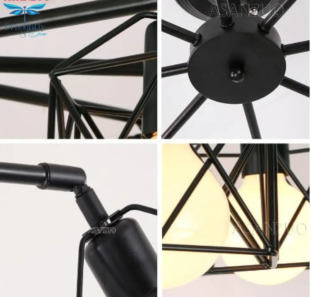 American Black Dendron Iron Cage Ceiling Lamp Kitchen Bedroom Living Room Modern Chandelier