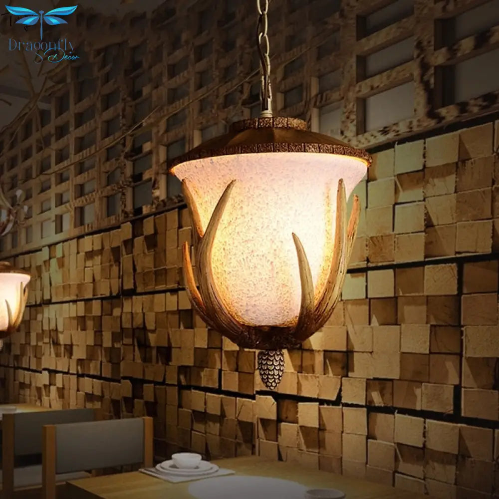 American Country Retro Pine Cone Resin Antler Pendant Light Atmosphere Vintage Hanging Lamp Bedside