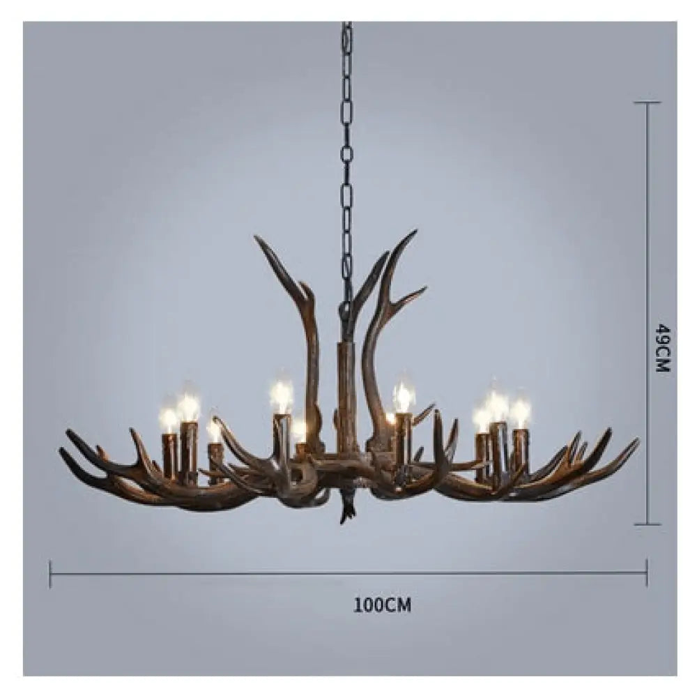 American Country Retro Style Antler 2 Tier Chandelier Lamp 10 Lights / Brushed Gold Black