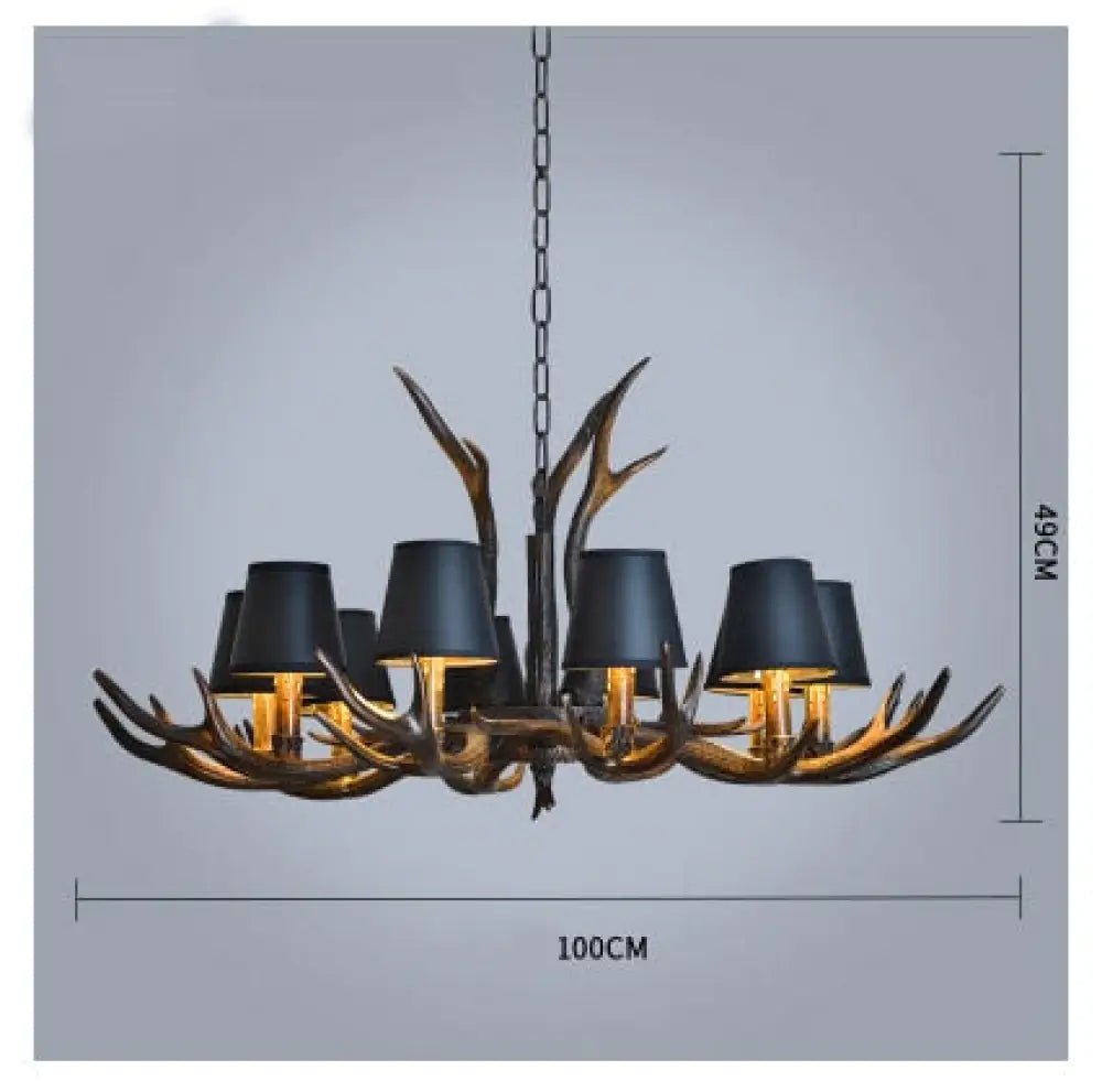 American Country Retro Style Antler 2 Tier Chandelier Lamp 10 Lights-Lampshade / Brushed Gold Black