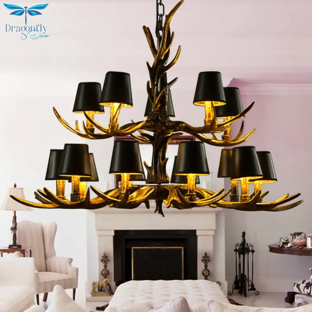 American Country Retro Style Antler 2 Tier Chandelier Lamp