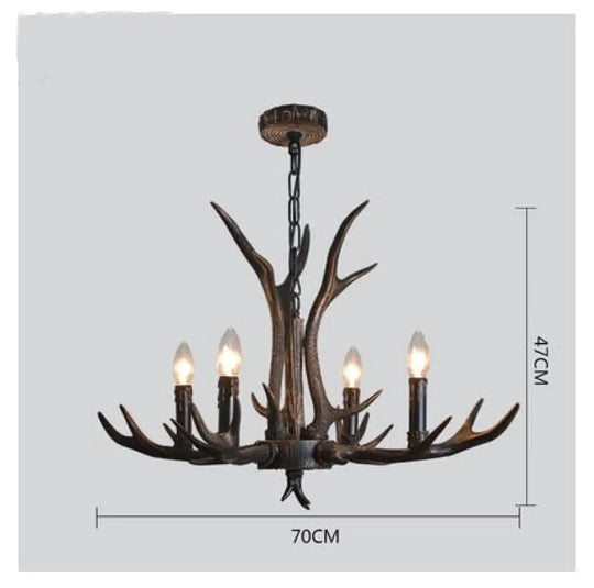 American Country Retro Style Antler 2 Tier Chandelier Lamp 4 Lights / Brushed Gold Black