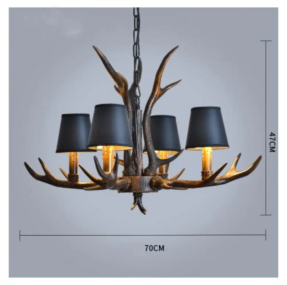 American Country Retro Style Antler 2 Tier Chandelier Lamp 4 Lights-Lampshade / Brushed Gold Black