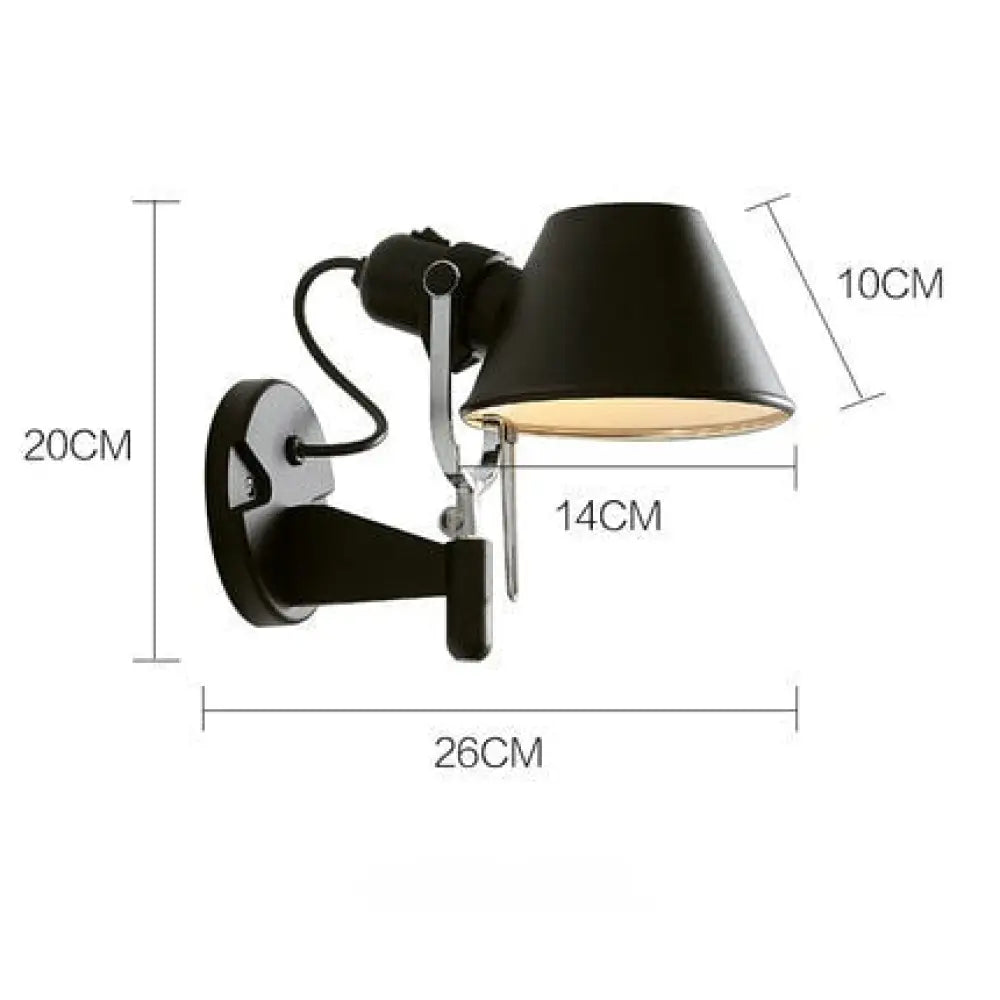 American Industrial Wall Light Black Silver E27 Rotatable Long Arm Lamp With Switch For Bedside