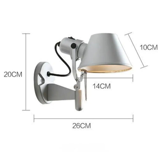 American Industrial Wall Light Black Silver E27 Rotatable Long Arm Lamp With Switch For Bedside