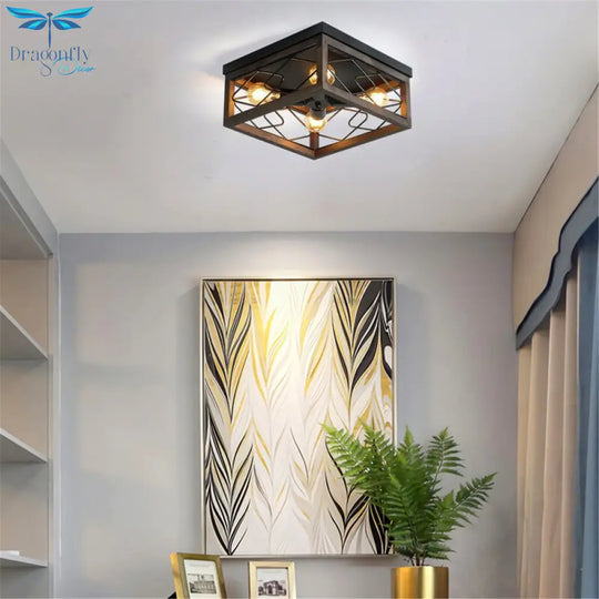American Retro 4 - Head Ceiling Lamp Imitation Wood Art Industrial Style Living Room Bedroom Dining