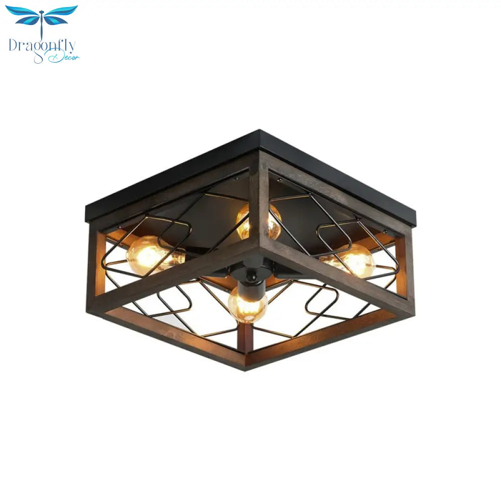 American Retro 4 - Head Ceiling Lamp Imitation Wood Art Industrial Style Living Room Bedroom Dining