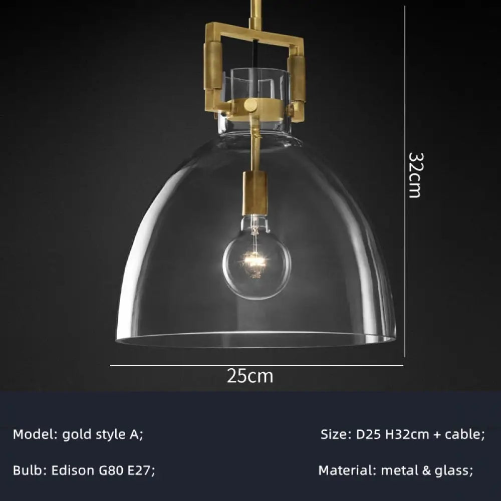American Retro Edison E27 Led Pendant Light - Gold Metal Adjustable Droplight For Indoor Lighting