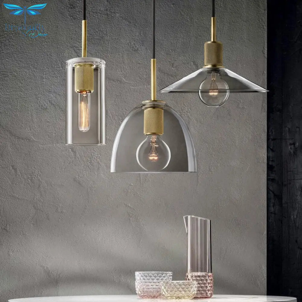 American Retro Edison Led Pendant Lights - Clear Glass Suspend Lamp With Gold Metal Chandelier