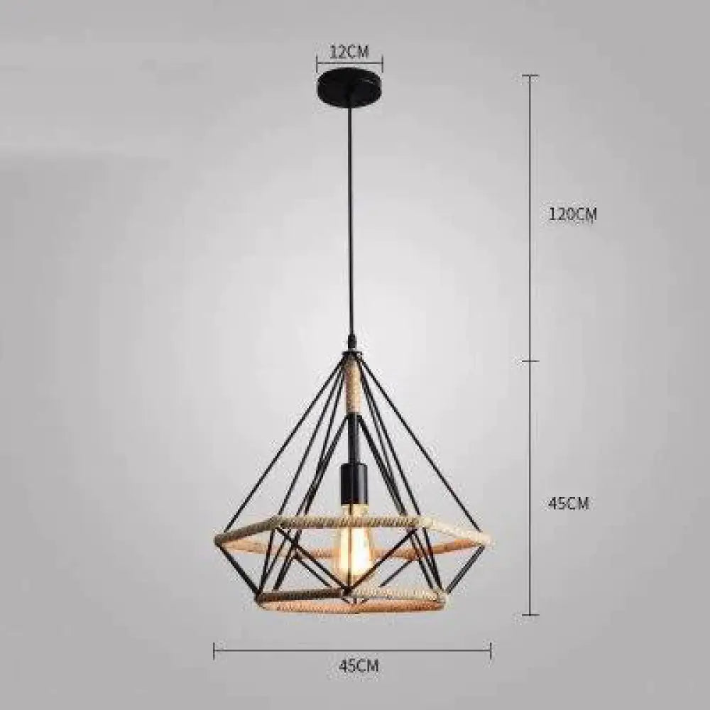 American Retro Pendant Lights Creative Diamond Hemp Rope Iron Lamps For Clothing Shop Bar