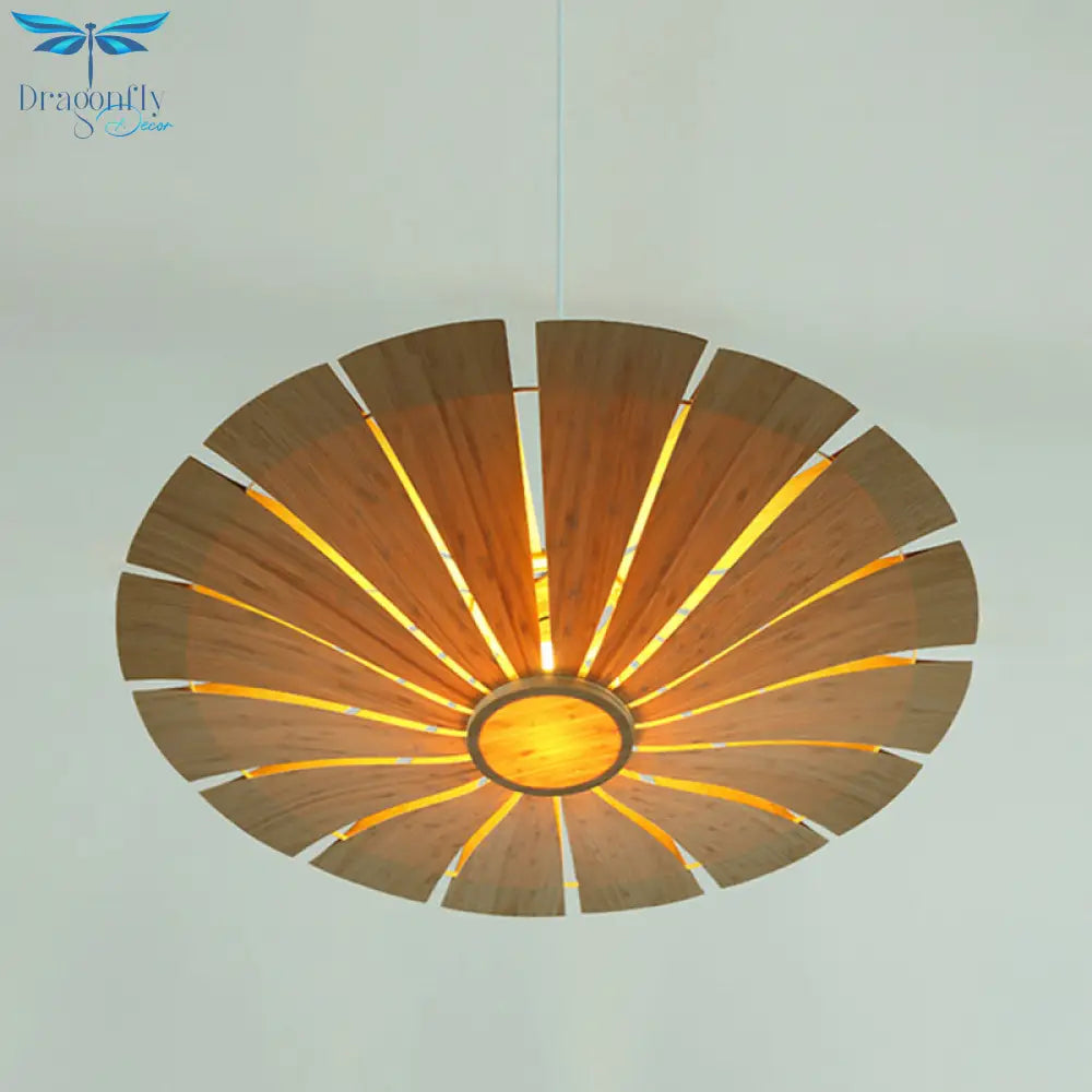 Anastasia - Asian Wood Flying Saucer Ceiling Lamp 19.5/27.5 Wide Beige Pendant