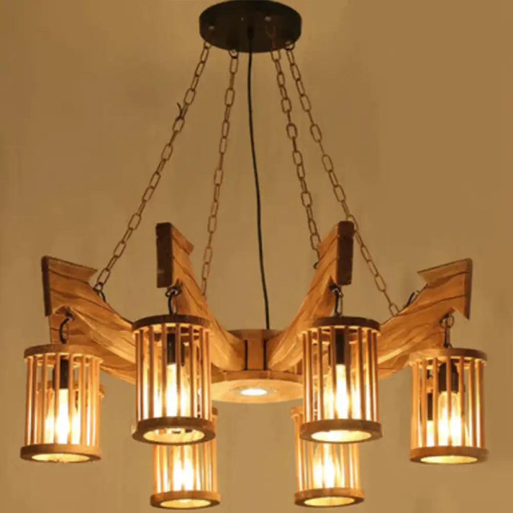 Anchor Shaped Chandelier Lighting Fixture Wood Hanging Ceiling Light Beige