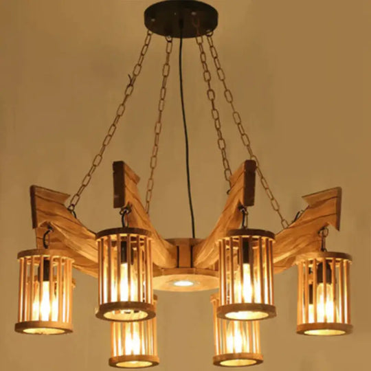 Anchor Shaped Chandelier Lighting Fixture Wood Hanging Ceiling Light Beige