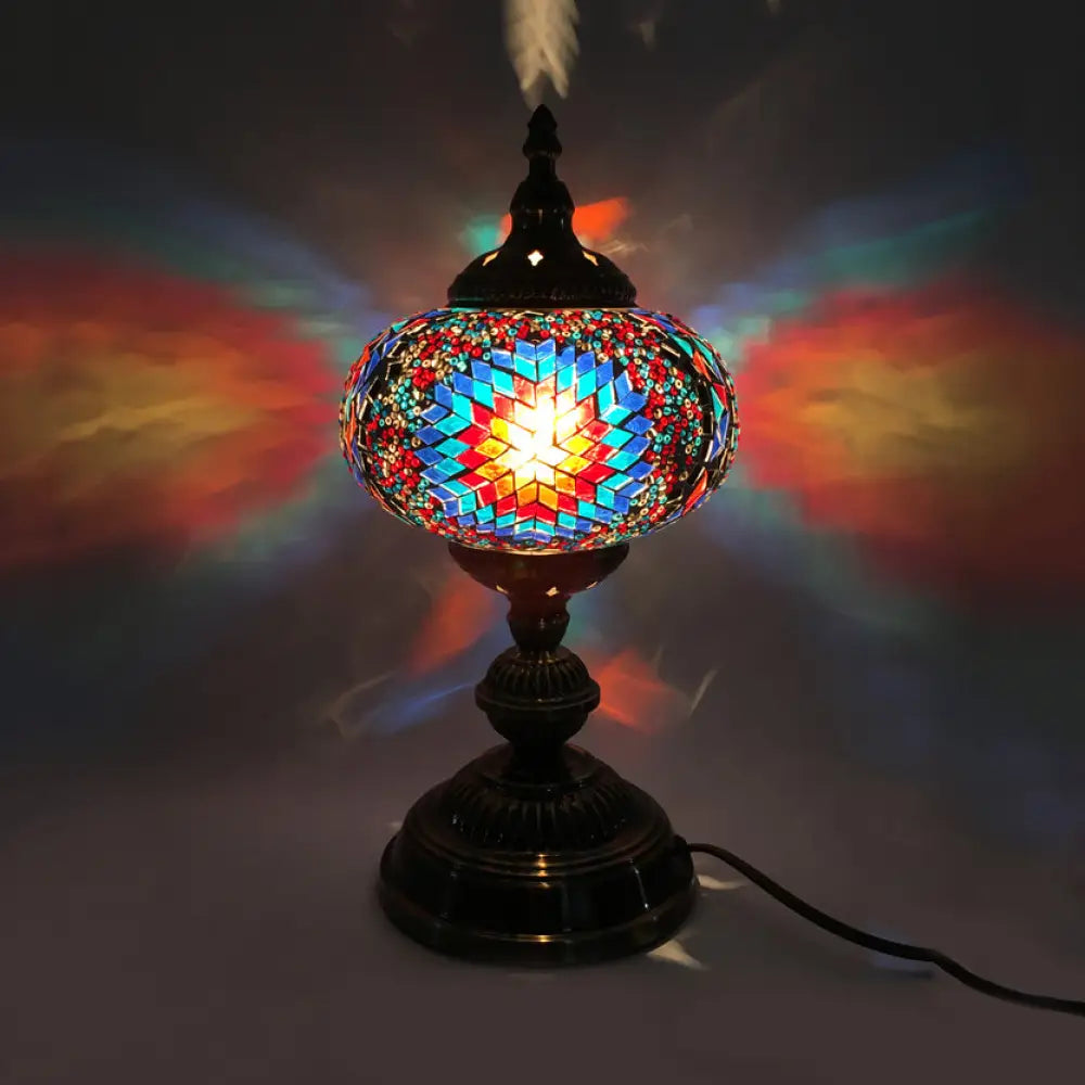 Angela - Vintage 1 Head Bedroom Table Lamp Bronze Task Lighting With Spherical Red/Blue/Multi -