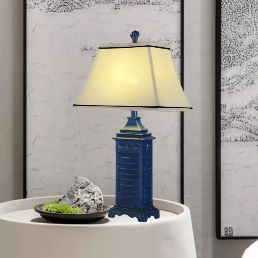 Angélique - Retro 1 - Light Pagoda Night Table Lamp White Fabric Nightstand Light With Dark Blue