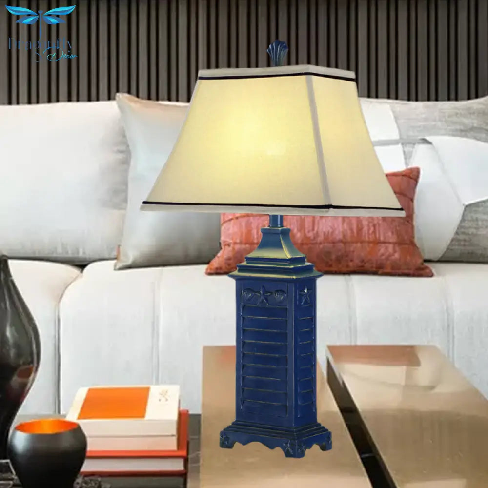 Angélique - Retro 1 - Light Pagoda Night Table Lamp White Fabric Nightstand Light With Dark Blue