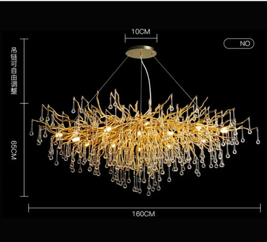 Anya - Led Crystal Chandeliers Long - 160Cm / Gold Body Warm White Chandelier