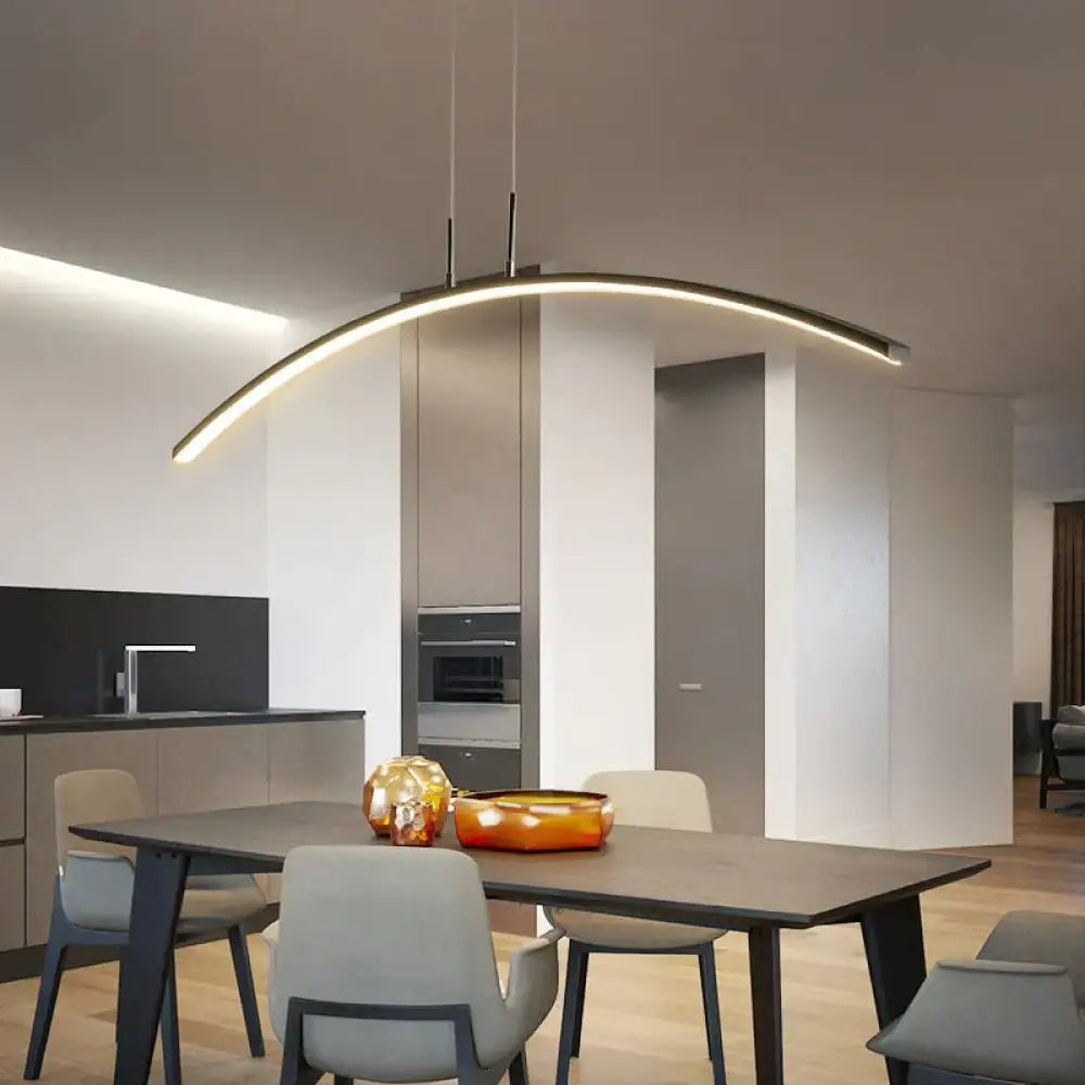 Arc Shape Led Hanging Pendant Lights Modern For Dining Room Black Color / Length 1200Mm Dimmable Rc