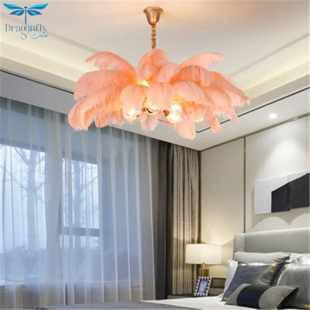 Aria - Feather Chandelier Bedroom Nordic Living Room Lamp Dining Creative Light Luxury All Copper