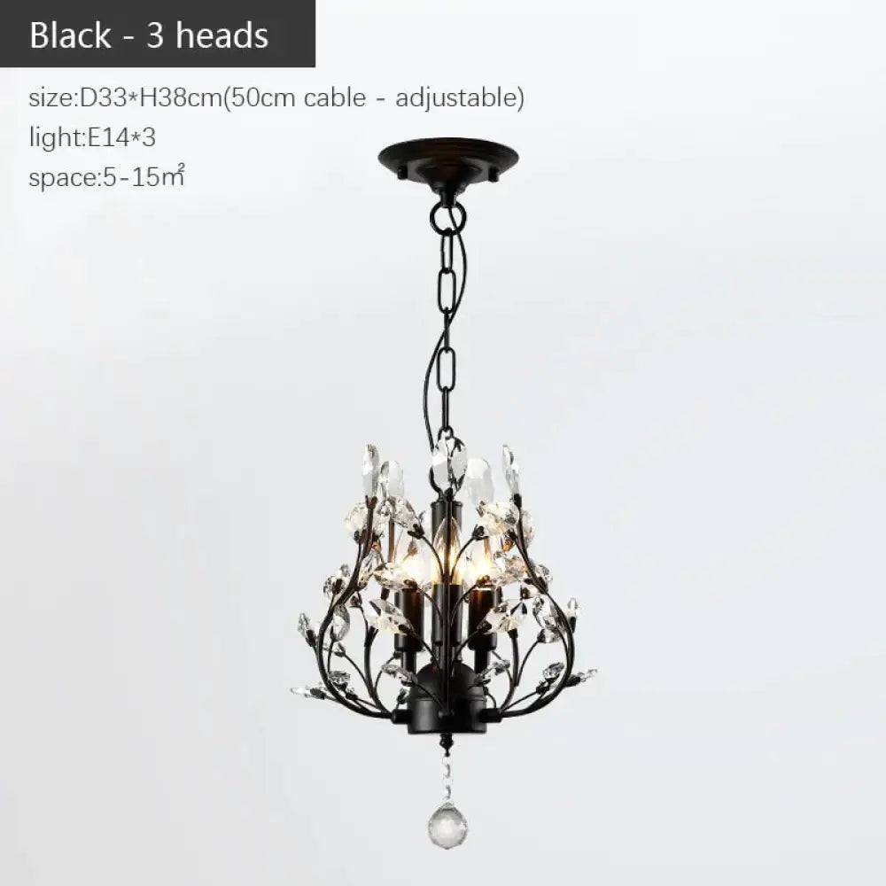 Arlyn - Nordic Vintage Candle Tree Of Life Crystal Chandelier Black 3 Heads / No Light Bulb
