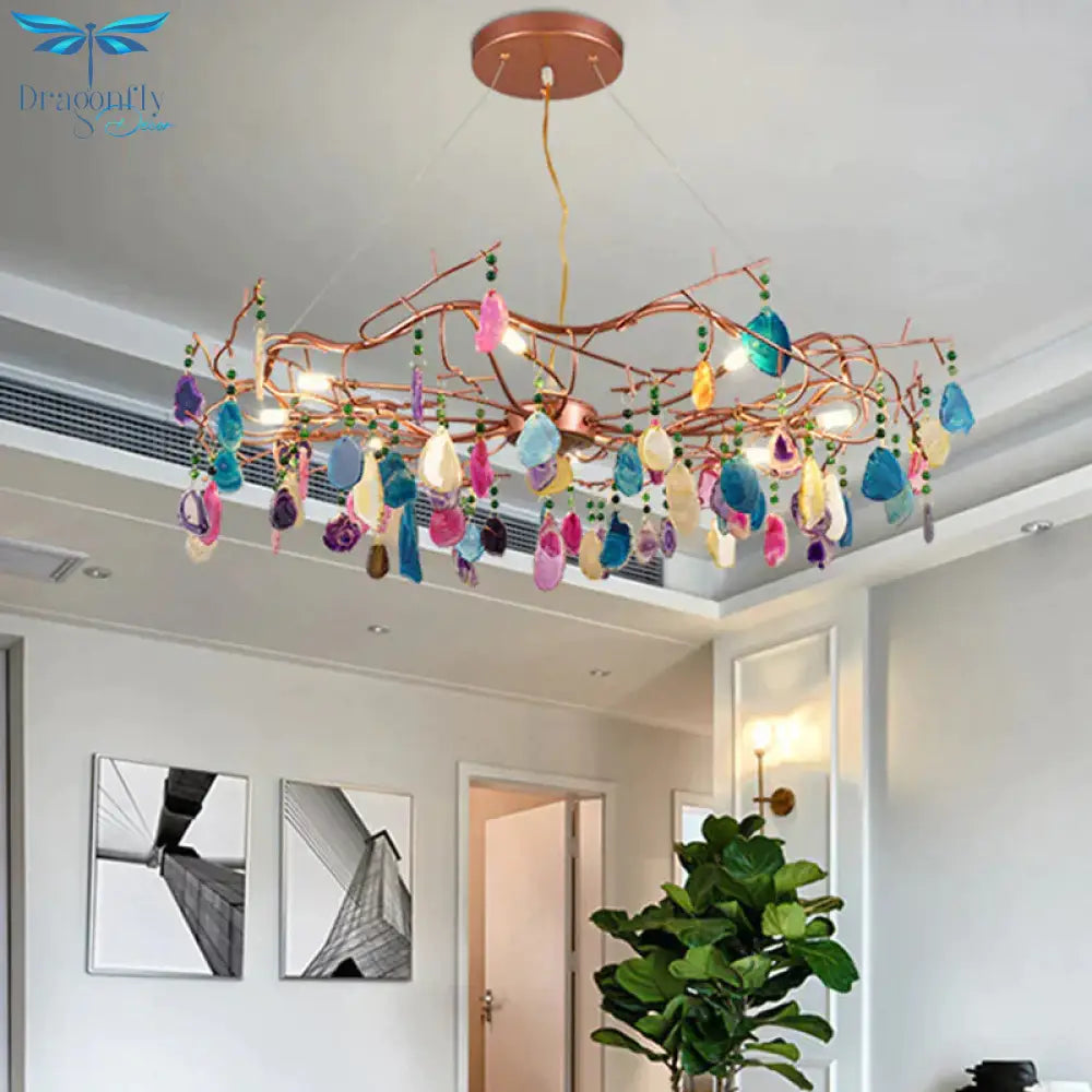 Art Deco Agate Multi Color Hanging Lamp Fixture