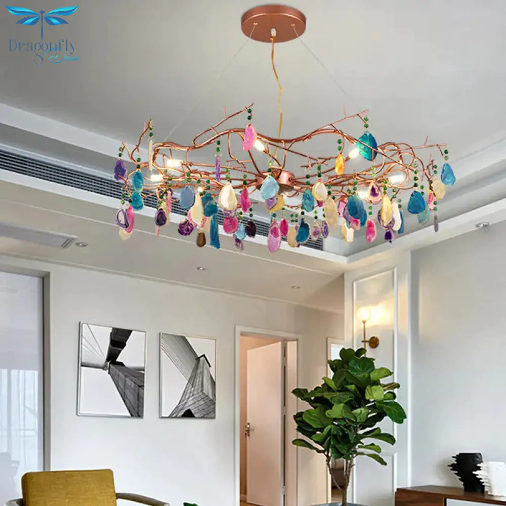 Art Deco Agate Multi Color Hanging Lamp Fixture