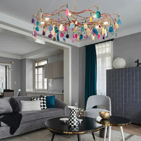 Art Deco Agate Multi Color Hanging Lamp Fixture Rose Gold / 25.5’