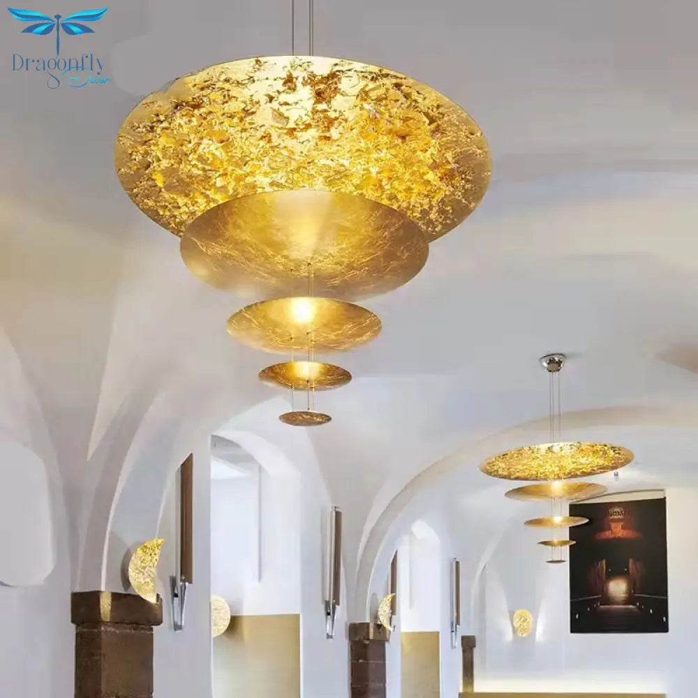 Art Deco Gold Round Pendant Lights Hotel Hall Foyer Shop Hanging Lamp Wire Adjustable Glittering