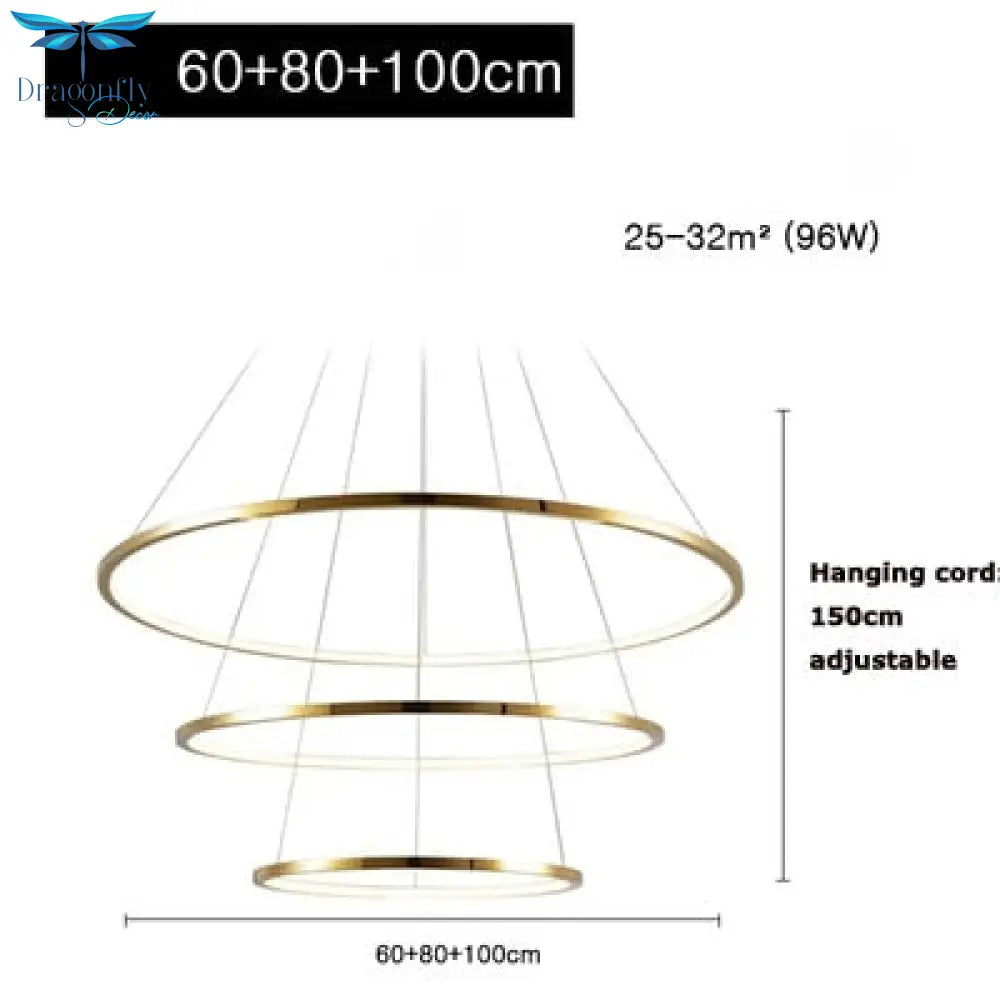 Art Deco Led Stainless Steel Golden Silver Ring Hanging Lamps Lustre Pendant Light Lighting