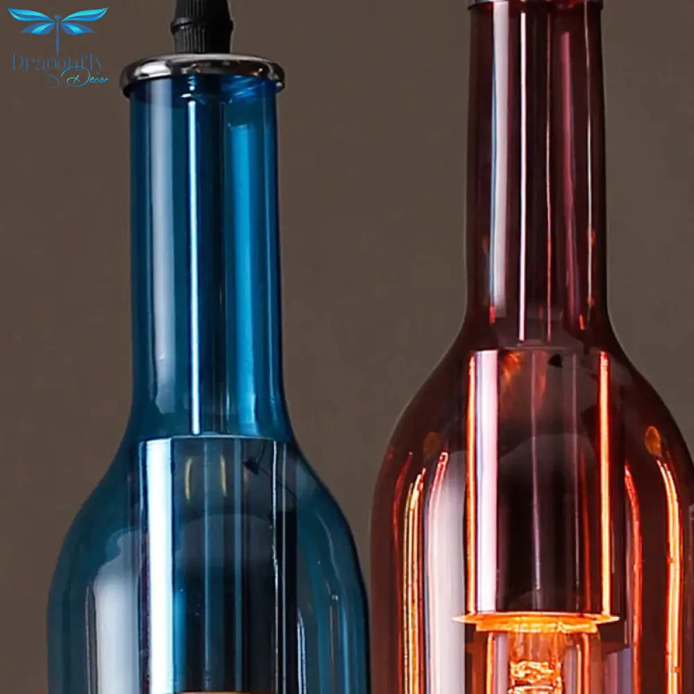 Art Deco Wine Bottle Hanging Lamp Glass Multi Color 5 Pendant
