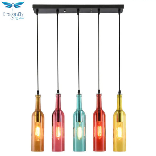 Art Deco Wine Bottle Hanging Lamp Glass Multi Color 5 Pendant Multi - Color