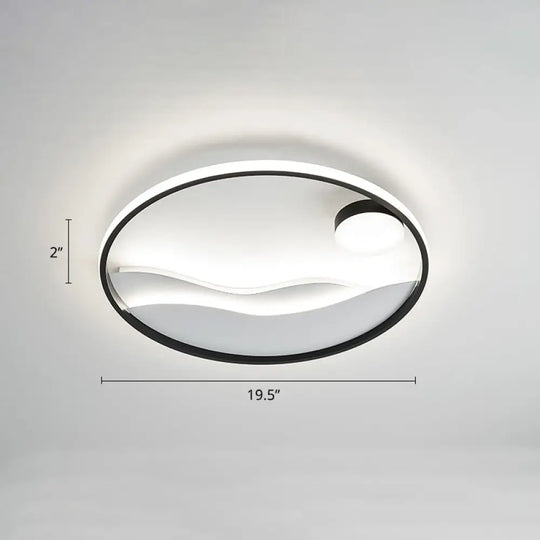 Artistic Bedroom Ambiance: Sunrise And Sea Led Flush Mount Ceiling Light With A Metal Halo Ring