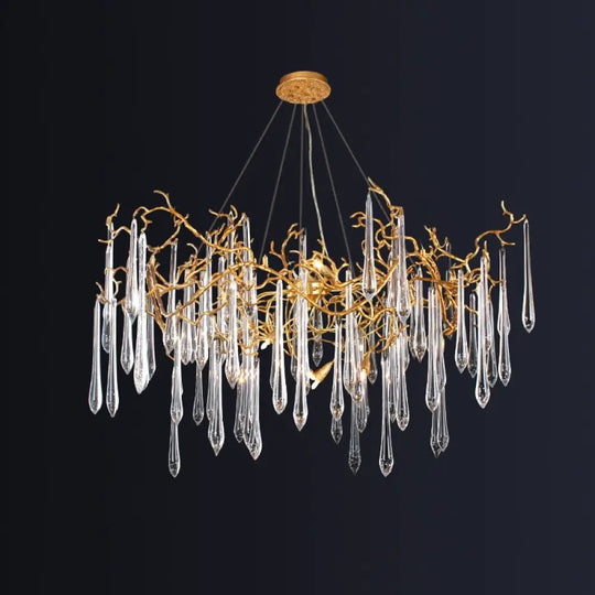 Artistic Blue Crystal Bedroom And Dining Room Light - All Copper Twigs Design Clear Crystal /