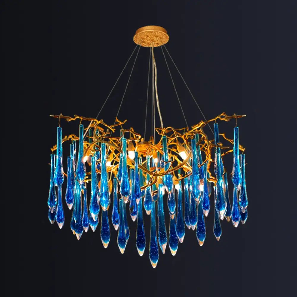 Artistic Blue Crystal Bedroom And Dining Room Light - All Copper Twigs Design Crystal / Diameter -