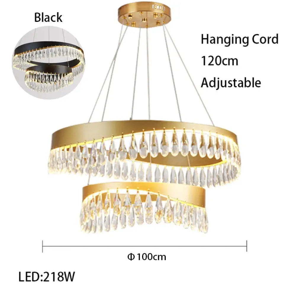 Artistic Curve Modern Suspension Chandeliers Black Luxury Crystal Hanging Lamps For Ceiling