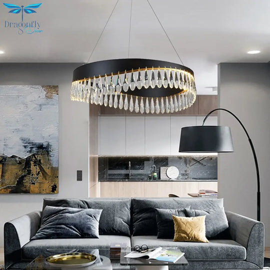 Artistic Curve Modern Suspension Chandeliers Black Luxury Crystal Hanging Lamps For Ceiling
